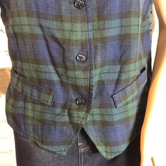 Vintage 1980s Marilyn Blue Green Plaid Tartan Vest 12 - Picture 3 of 8